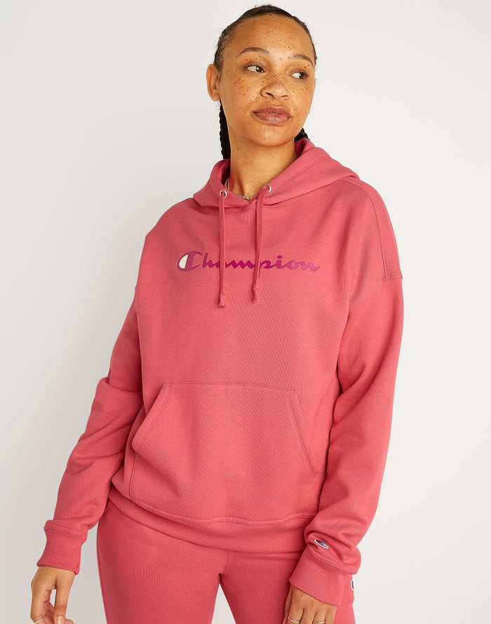 Champion Hoodie Dames - Koraal - Powerblend Fleece Relaxed Script Logo ( 325916-TMK )